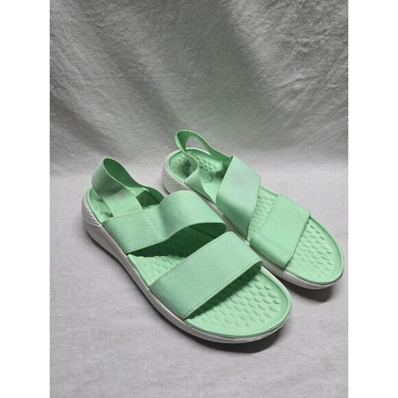 Crocs Women's Literide Sandal Size 7 Green Elastic Straps Slingback Slip On Shoe - Picture 2 of 7